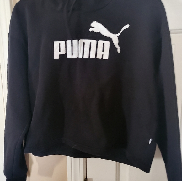 Puma Black Cropped Hoodie Sweatshirt Medium - Picture 2 of 4